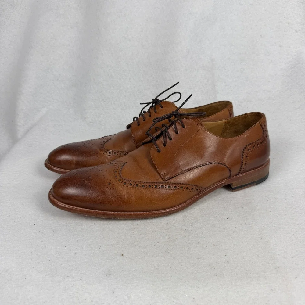Joseph Abboud Wingtip Oxfords Mens 13 Leather Brogue Tan Dress Shoes 500150 12